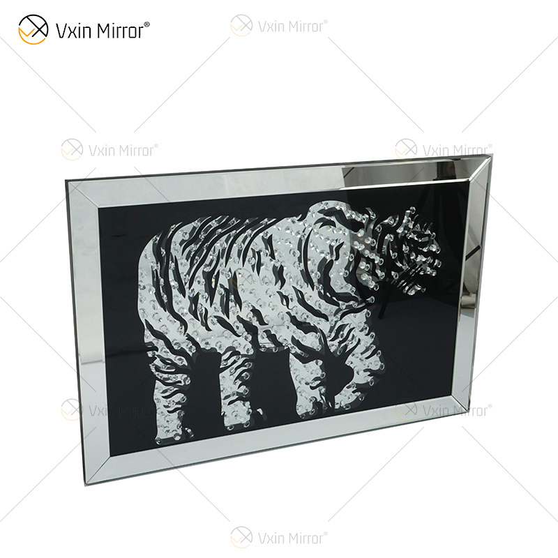 VXin WXMA-22 Wohnkultur Glasrahmen verspiegelt Tiger Wandkunst Kristall Porzellanmalerei Spiegel Wandkunst