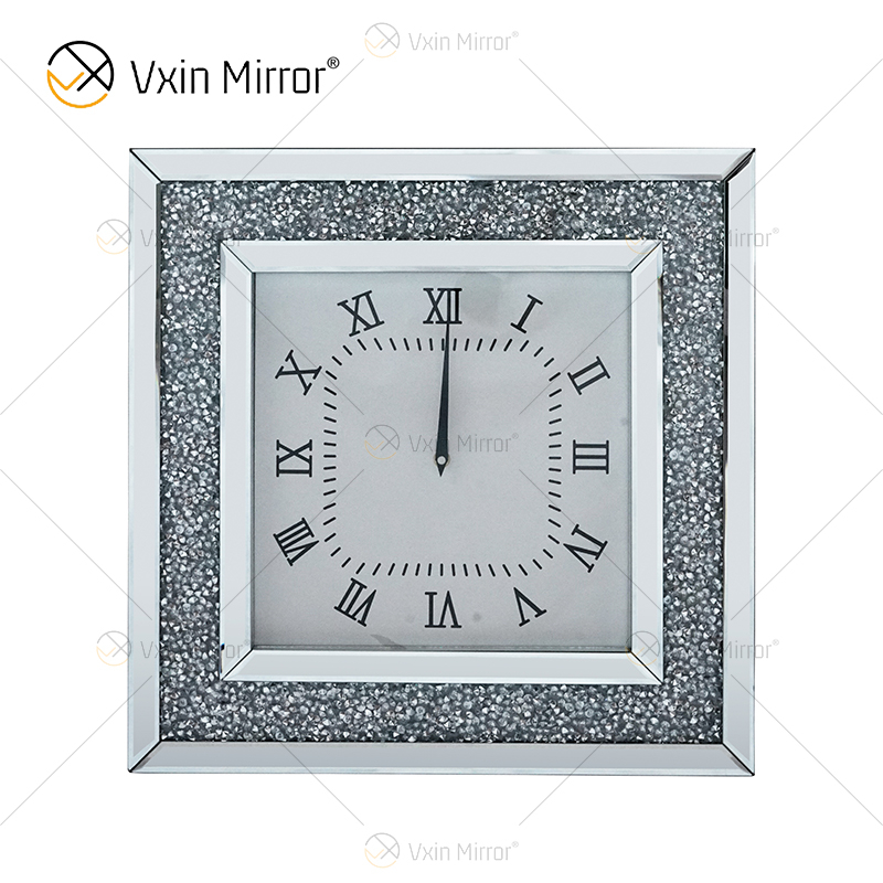 Spiegeluhr WXMC-011 Silberne dekorative Uhr mit Crushed Diamond
