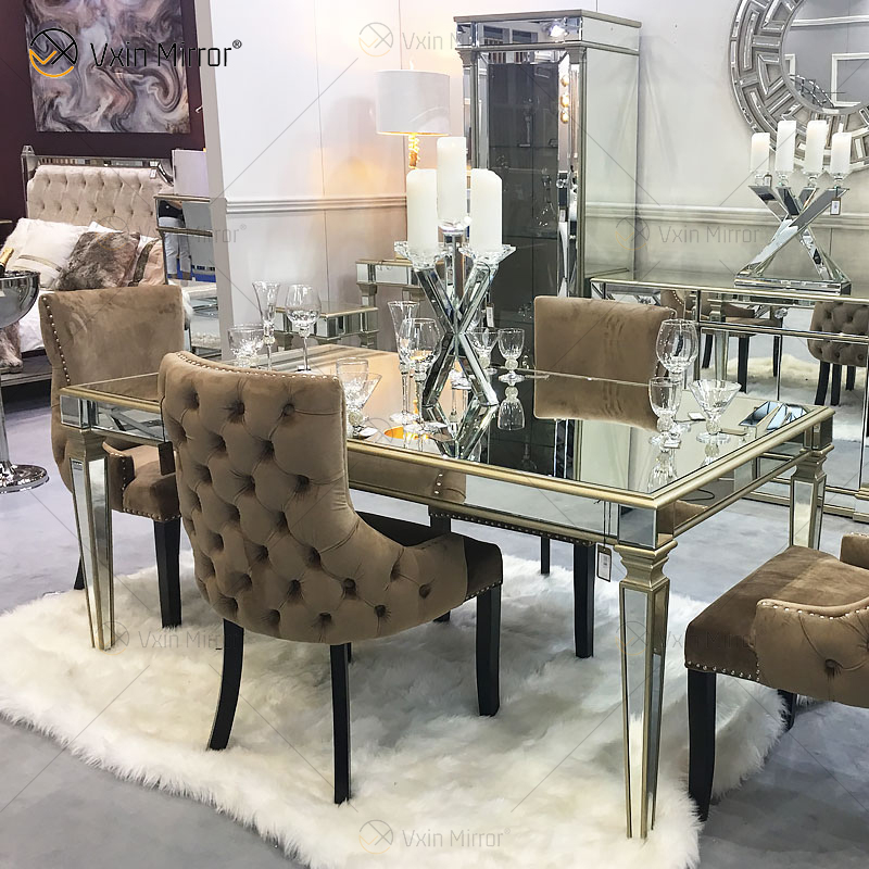 Facoty Supply Esstisch Luxury WXF-0309 Pure Gold Frame Homemade Mirrored Dining Table