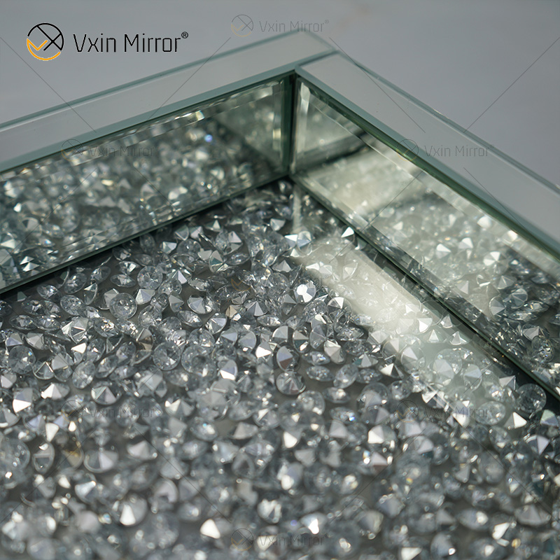 Factory Supply WXMT-016 Modernes Dekor Silber Crushed Diamond verspiegeltes rechteckiges Tablett