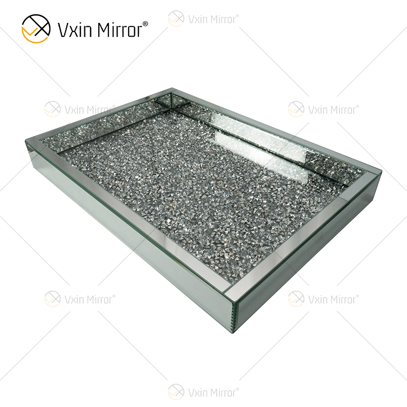 Factory Supply WXMT-016 Modernes Dekor Silber Crushed Diamond verspiegeltes rechteckiges Tablett