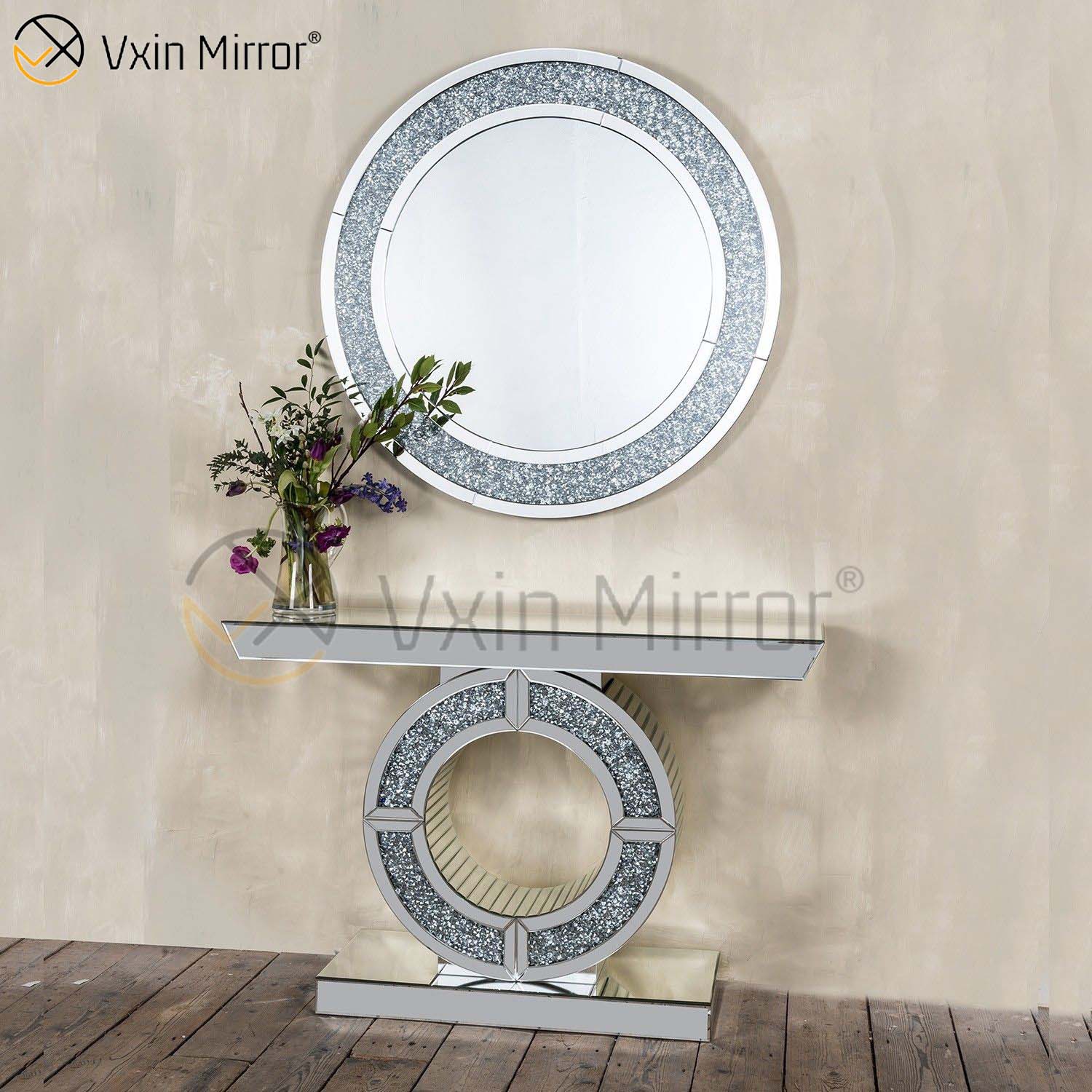Neu eingetroffene Werksversorgung Vxin Modern Black Diamond verspiegelter Kristall-Konsolentisch
