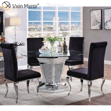 2020 New Design WXF-100 Crushed Diamond Round Silver Esstisch mit Tischplatte aus gehärtetem Glas