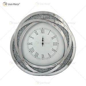 Testpaket WXC-080 Moderne verspiegelte 3D-Wanduhr mit gebrochenen Diamanten in Silber