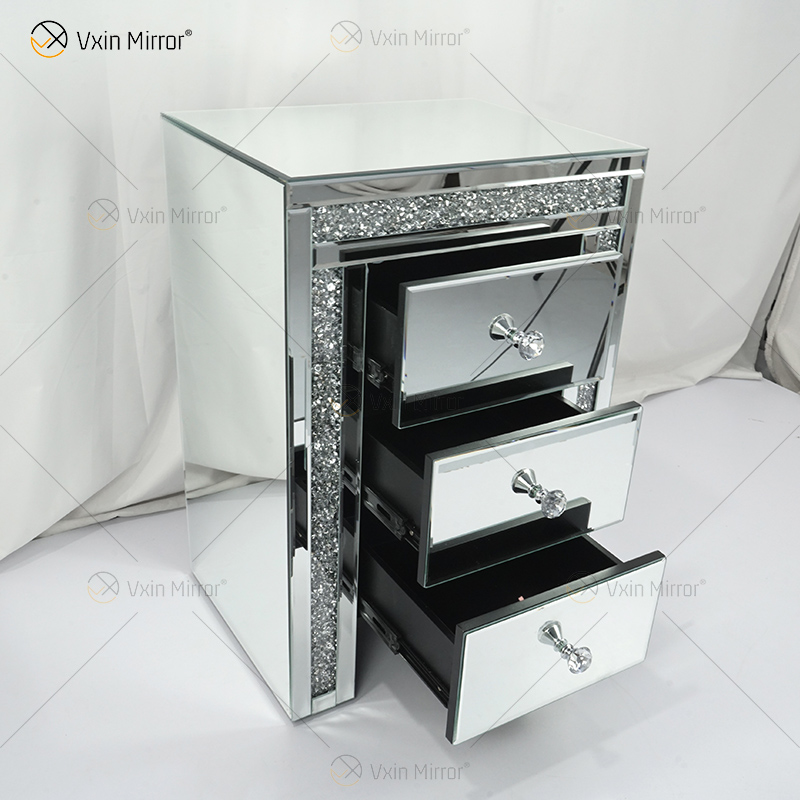 Vxin WXWF-716 Home Moderner Nachttisch aus Acryl mit 3 Schubladen, verspiegelter Nachttisch