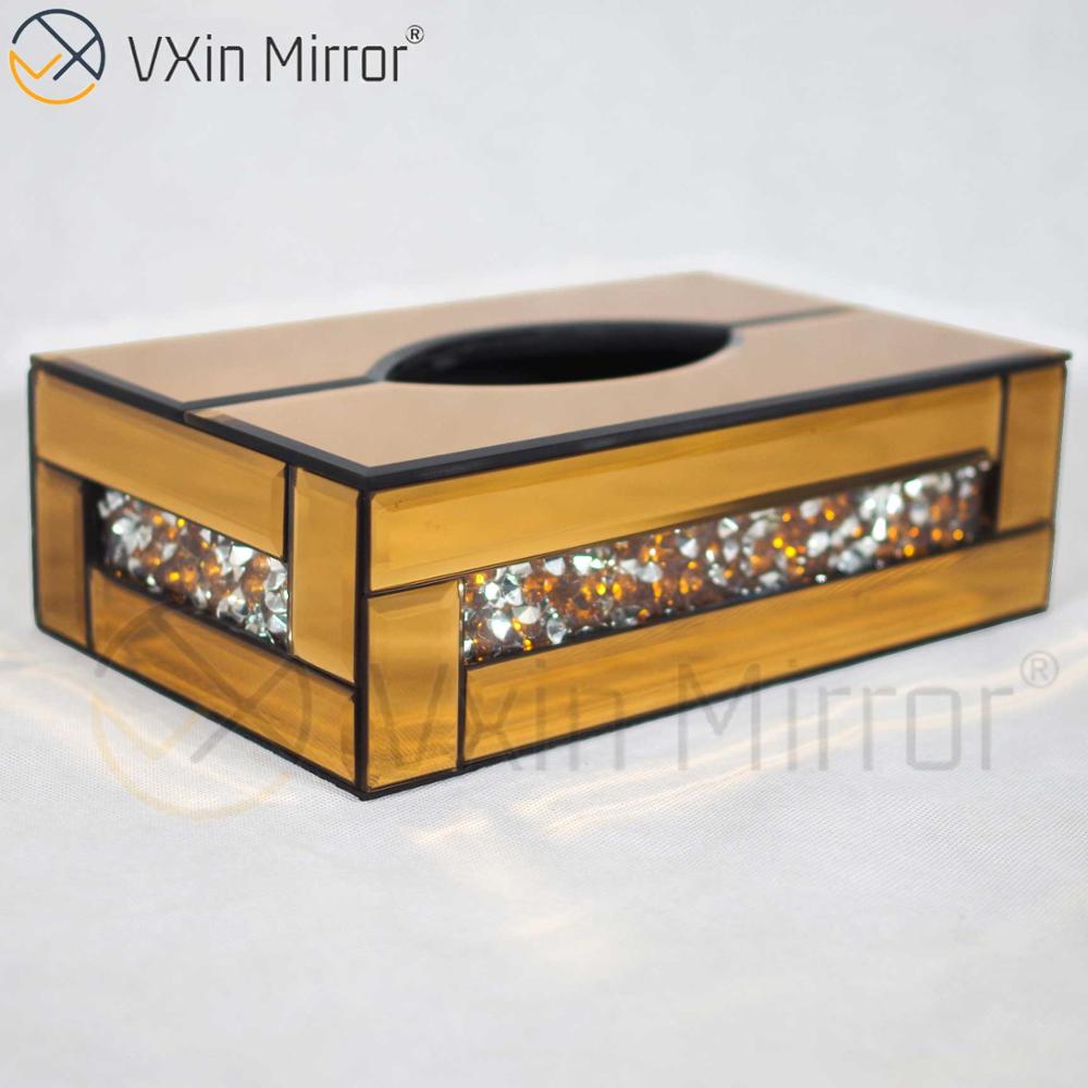 Vxin Spiegel WXB-001 Braun Luxus Glas Crushed Diamond Tissue Box Spiegel Tissue Box