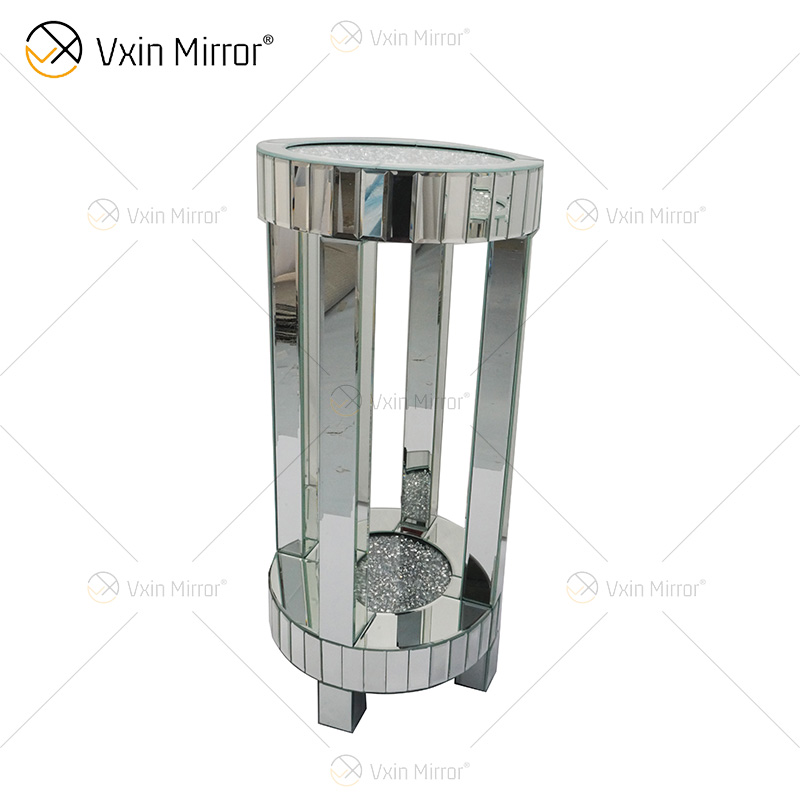 Günstige WXF-095 Neues Design Moderner runder Beistelltisch Wohnzimmer Silber Crushed Diamond Luxus Spiegel Beistelltisch