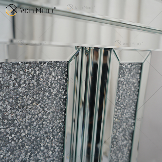 Heißer Verkauf WXWF-1108 Silber Crushed Diamond Kristall Spiegel Kamin Kaminsims Wohnkultur mit elektrischem Feuer Einsätze Spiegelkamin