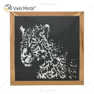 VXin WXMA-19 Wohnkultur Glasrahmen verspiegelt Gepard Wandkunst Kristallporzellanmalerei Spiegelwandkunst