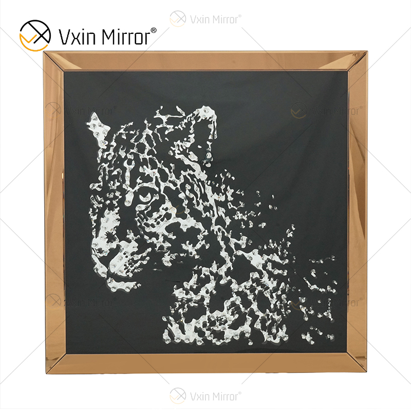 VXin WXMA-19 Wohnkultur Glasrahmen verspiegelt Gepard Wandkunst Kristallporzellanmalerei Spiegelwandkunst