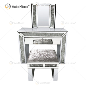 Hot Sell Modern Crushed Diamond Silver Frisierkommode Hocker 2 Schubladen mit Ganzkörperspiegel