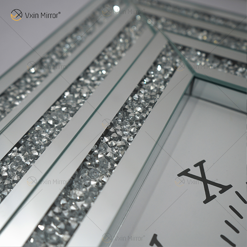 Heißer Verkauf gespiegelte Uhr WXMC-078 Crushed Diamond Silver Wall Decor elegante quadratische Uhr