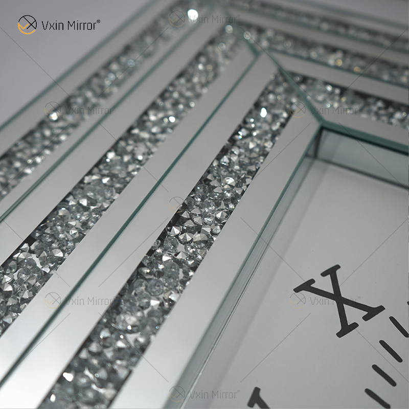 Heißer Verkauf gespiegelte Uhr WXMC-078 Crushed Diamond Silver Wall Decor elegante quadratische Uhr