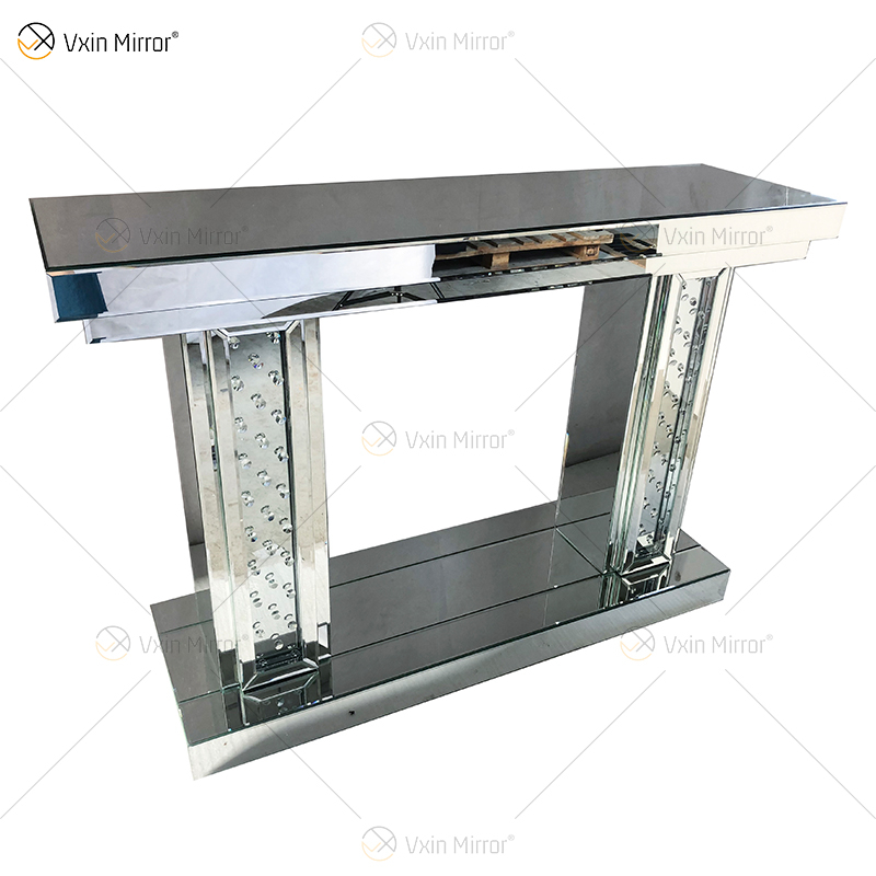 Luxuriöser WXWF-531 Floating Crystal Mirrored Pillar Console Hall Flurtisch Mirror Console Table