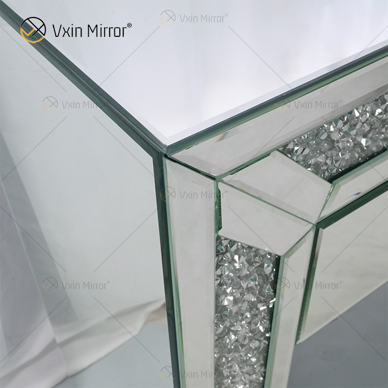 Art Decor WXF-061 Verspiegelte Eckkommode mit Crushed Diamond Dressing und 2 Schubladen