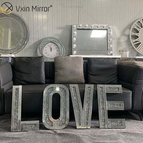 Silber Crushed Kristall Diamant Spiegel Buchstaben Wand Hing Weihnachten gespiegelt Liebe Dekoration Spiegel Wandkunst für Sofa Möbel