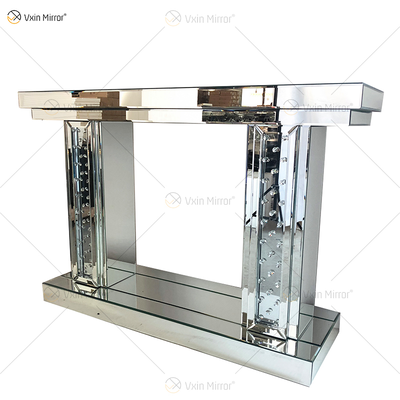 Luxuriöser WXWF-531 Floating Crystal Mirrored Pillar Console Hall Flurtisch Mirror Console Table