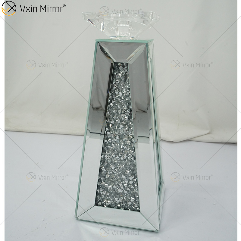 Kundengerechter Name Moderner eleganter WXCH-075 silberner Crystal Mirrorr Kerzenhalter für Haupthochzeit