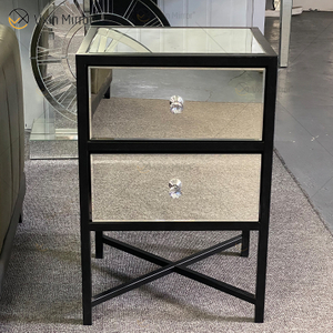 Vanity Modern Silber Glas Schmiedeeisen Möbel Nachttisch mit 2 Schubladen verspiegelter Nachttisch für Schlafzimmer