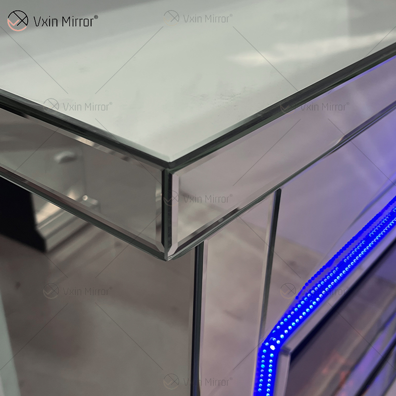 Neues Design WXMF096-2 LED Silber Kristallglas Wohnzimmer Spiegelkamin mit Inneneinsatz