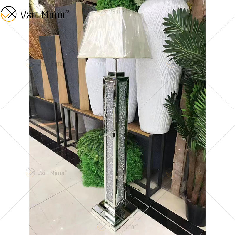 Classic Living RoomSilver Modern Crushed Diamond Stehlampe mit Lampenschirm-Spiegellampe