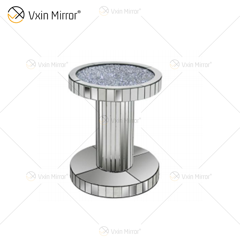Vxin WXF-270-1 3D Sparkling Crushed Diamond Runder verspiegelter Couchtisch Silber mit Diamanten überzogen