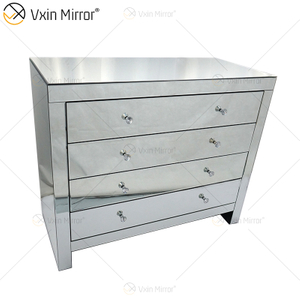 Glass Decor WXF-243 Silberner moderner verspiegelter Schrank mit Muti-Schubladen