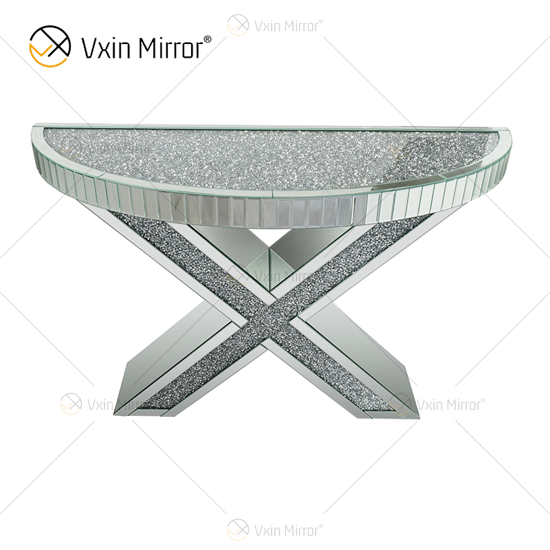 OEM Factory Supply WXWF-517 Verspiegelter X-Form-Crushed-Diamant-Spiegel-Konsolentisch