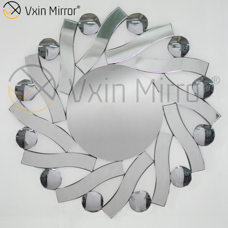 3D Elegant Vxin Modern WXM-1016 Silberne runde ausgefallene Spiegelwandkunst