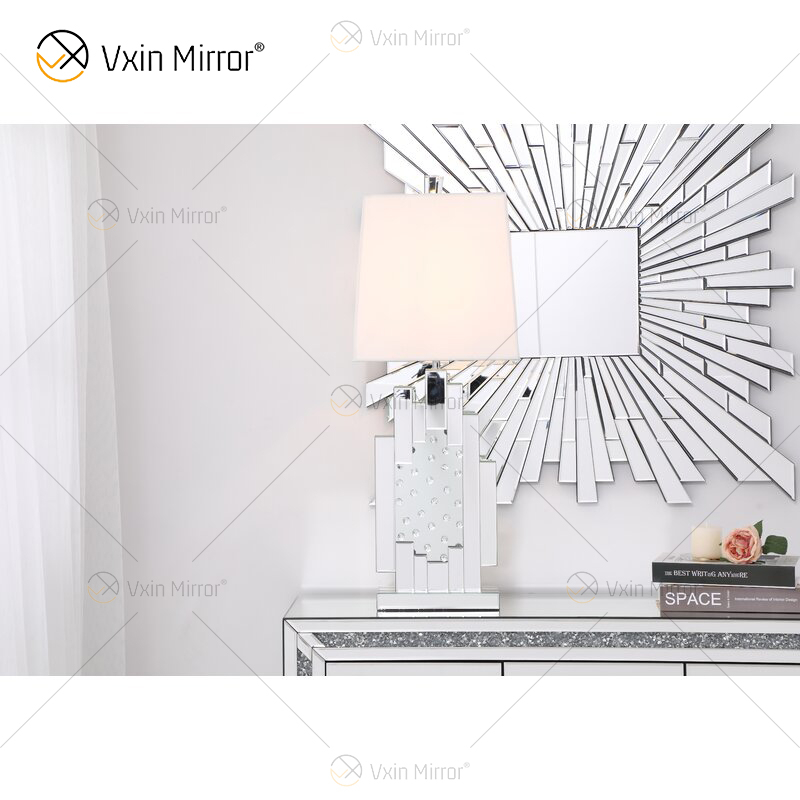 Factory Supply WXTL-144 Moderne silberne Kristall-Tischspiegellampe mit Lampenschirm für Schlafzimmer