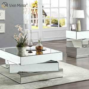 Vxin WXF-2138 3D Sparkling Crushed Diamond Geometrie verspiegelter Couchtisch Silber mit Diamanten bedeckt