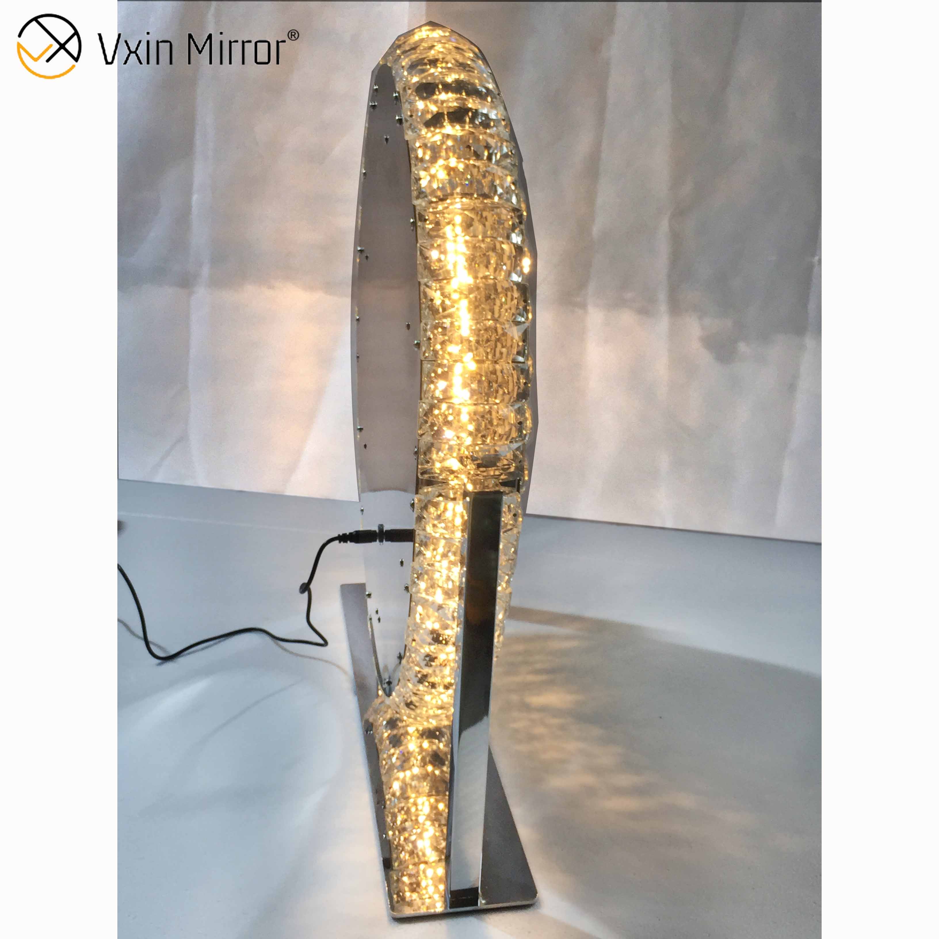 Ovaler dekorativer Diamond Crystal Dimmable Touch Hollywood Table Top Kosmetikspiegel WXDL-175