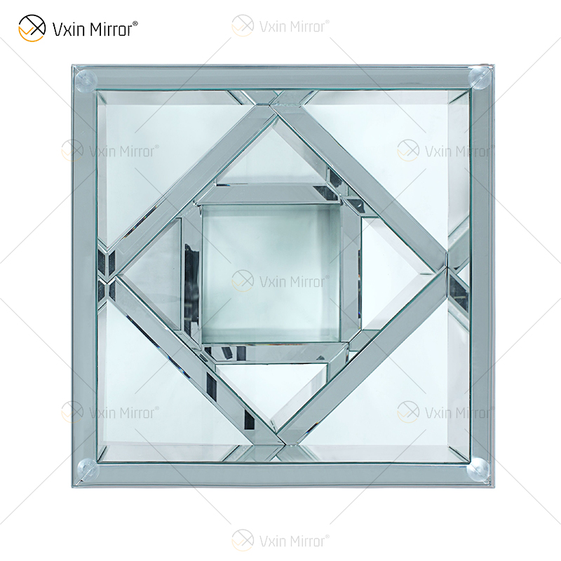 Vxin WXF-158 3D Sparkling Crushed Diamond Square Mirrored Couchtisch Silber Tisch aus gehärtetem Glas