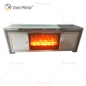 Ornate Berlin Furniture WXF-098 Crushed Diamond Silber verspiegelter Kamin TV-Ständer Schrank mit Kern