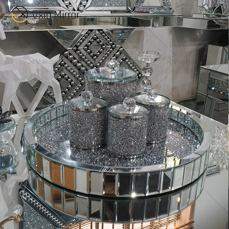 Home Decor Crushed Diamond Mirrored Crystal Jar für Couchtisch, Sofa, Spiegel, Beistelltisch WXMT-015