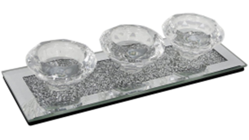 Kundengerechter Namensmoderner eleganter silberner Glaskerzenhalter des zerquetschten Diamant-WXCH-002