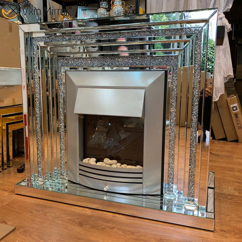 Modern Home Decor Wohnzimmer Spiegel Kamin Sparkle Diamond Crush Spiegelmöbel Elektrokamin WXWF-044