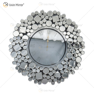 Spiegeluhr WXMC-085 Silberne Wanddekoration Elegante runde Uhr aus Kristall