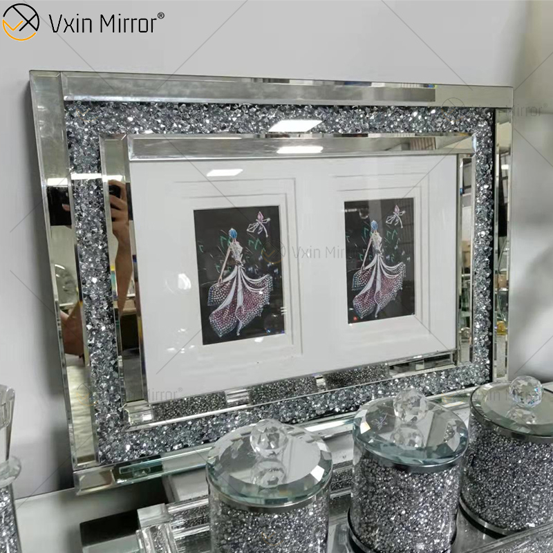 Fabrik-Versorgungsmaterial-silberner handgemachter Flur-Spiegel-Foto-Rahmen-Spiegel-Wand-Kunst-Ausgangsdekor für Wohnzimmer-Sofa-Möbel WXPP-16