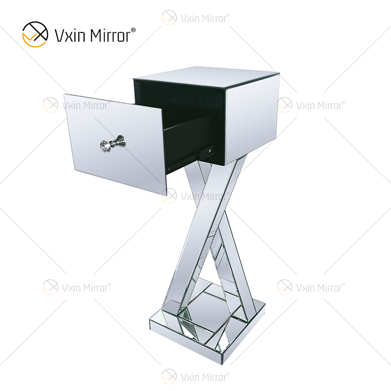 Beistelltisch Decor WXF-980 Moderner silberner verspiegelter Beistelltisch mit Kristall und Schublade