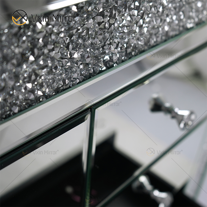 Vxin Nachttisch mit 5 Schubladen, verspiegelt, Silber, Crushed Diamond