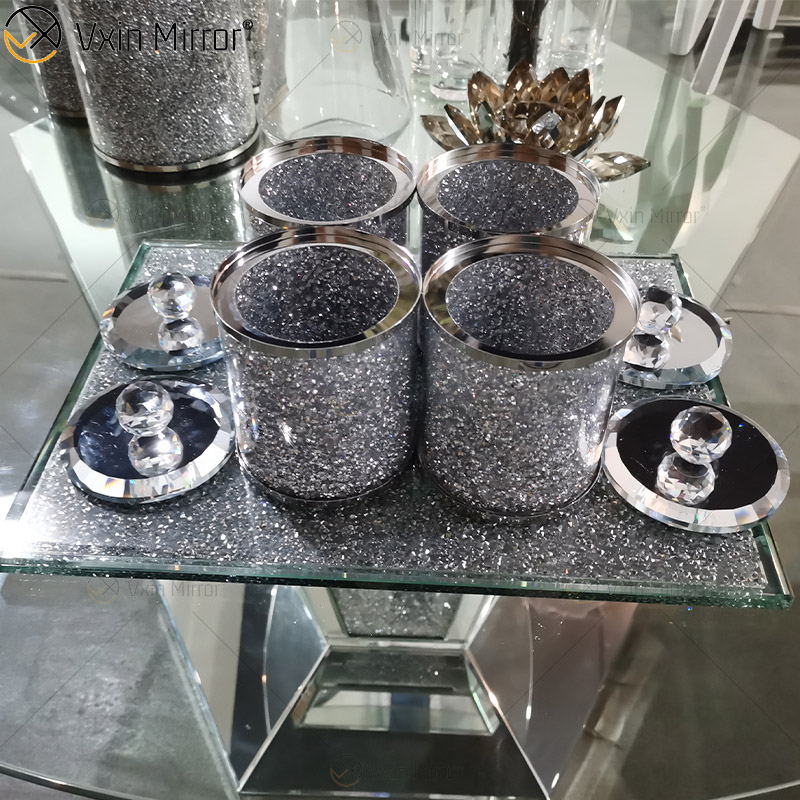 Hochwertiges Paket VX-01 Silber Home Decor Acryl verspiegelte Gläser und Flaschen mit Deckel