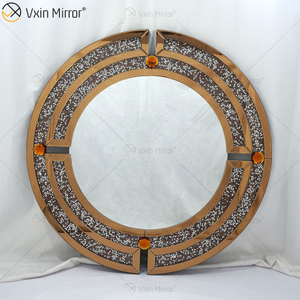 Großhandels-WXM-1130 runder zerkleinerter Diamant-Wand-Spiegel-Brown-Luxusart-Wand-Spiegel