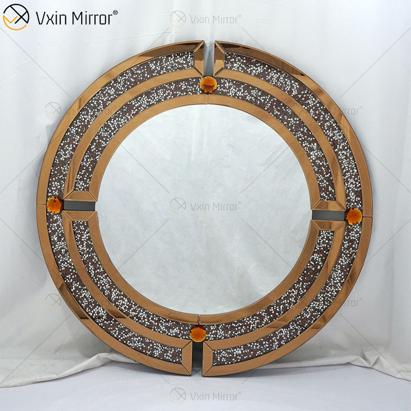 Großhandels-WXM-1130 runder zerkleinerter Diamant-Wand-Spiegel-Brown-Luxusart-Wand-Spiegel