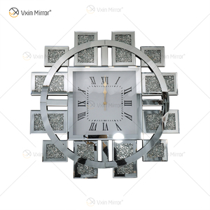 Großhandels-WXMC-082 widergespiegelter Taktgeber zerquetschter Diamant-Silber-Wand-Dekor-eleganter runder Spiegel-Luxustaktgeber