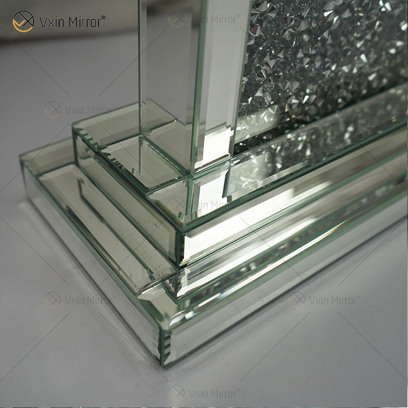Fabrikneues Design WXMC-056 Crushed Diamond Silver Mirror Rectangle Tischuhr