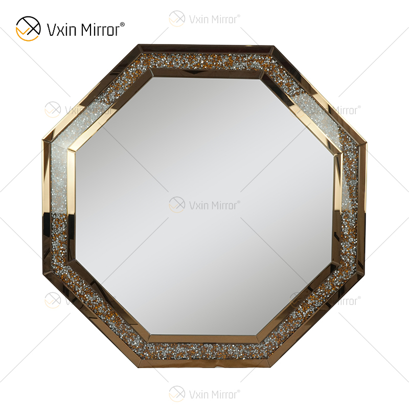 Crystal Crush Diamond achteckiger silberner Spiegel für Wanddekoration Wandbehang Rahmen weniger Spiegel Diamond Decor WXM-1780