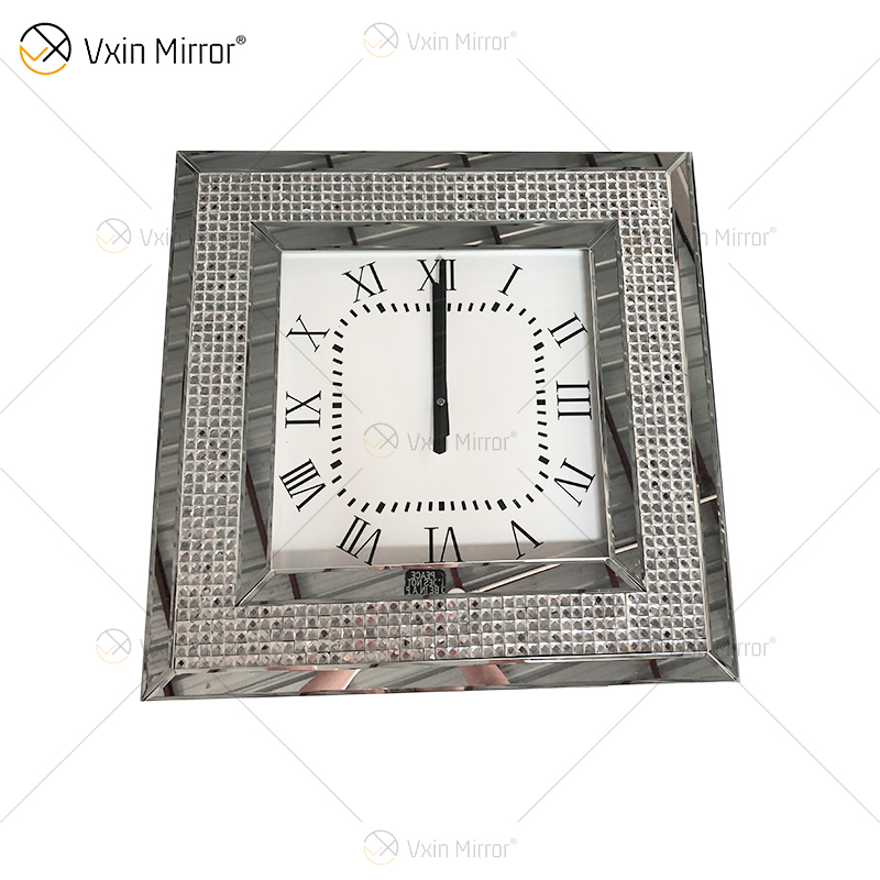 Moderne Spiegeluhr WXMC-092 Silberne dekorative Uhr mit Crushed Diamond
