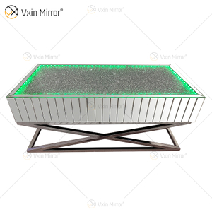 Hot Sale WXF-582 Silver Crushed Diamond Möbel mit Edelstahlhalterung mit Lautsprecher und Blue Tooth LED Couchtisch