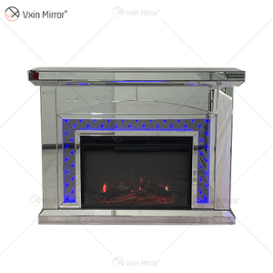 Neues Design WXMF096-2 LED Silber Kristallglas Wohnzimmer Spiegelkamin mit Inneneinsatz